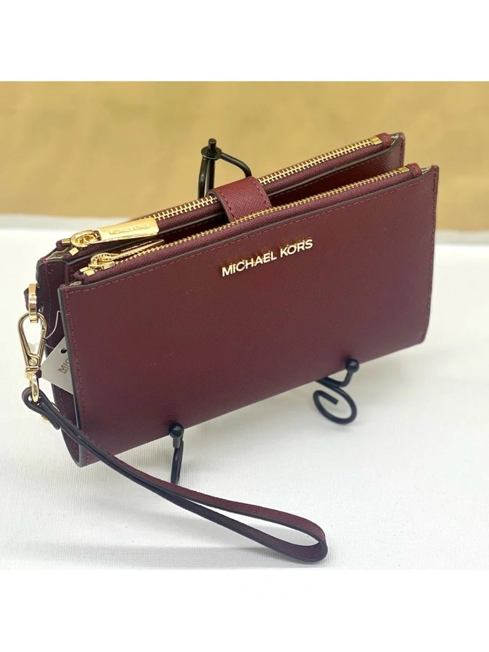 Michael Kors DoubleZip Wallet Wristlet Phone Case Dark Cherry
